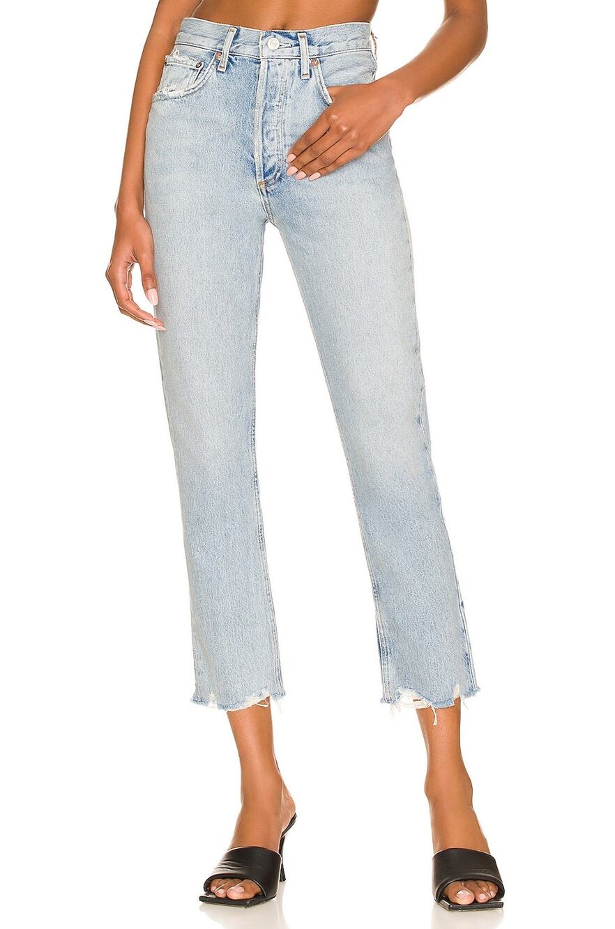 Agolde Distressed Curio Riley High Rise Straight Crop Denim Jeans Size 31